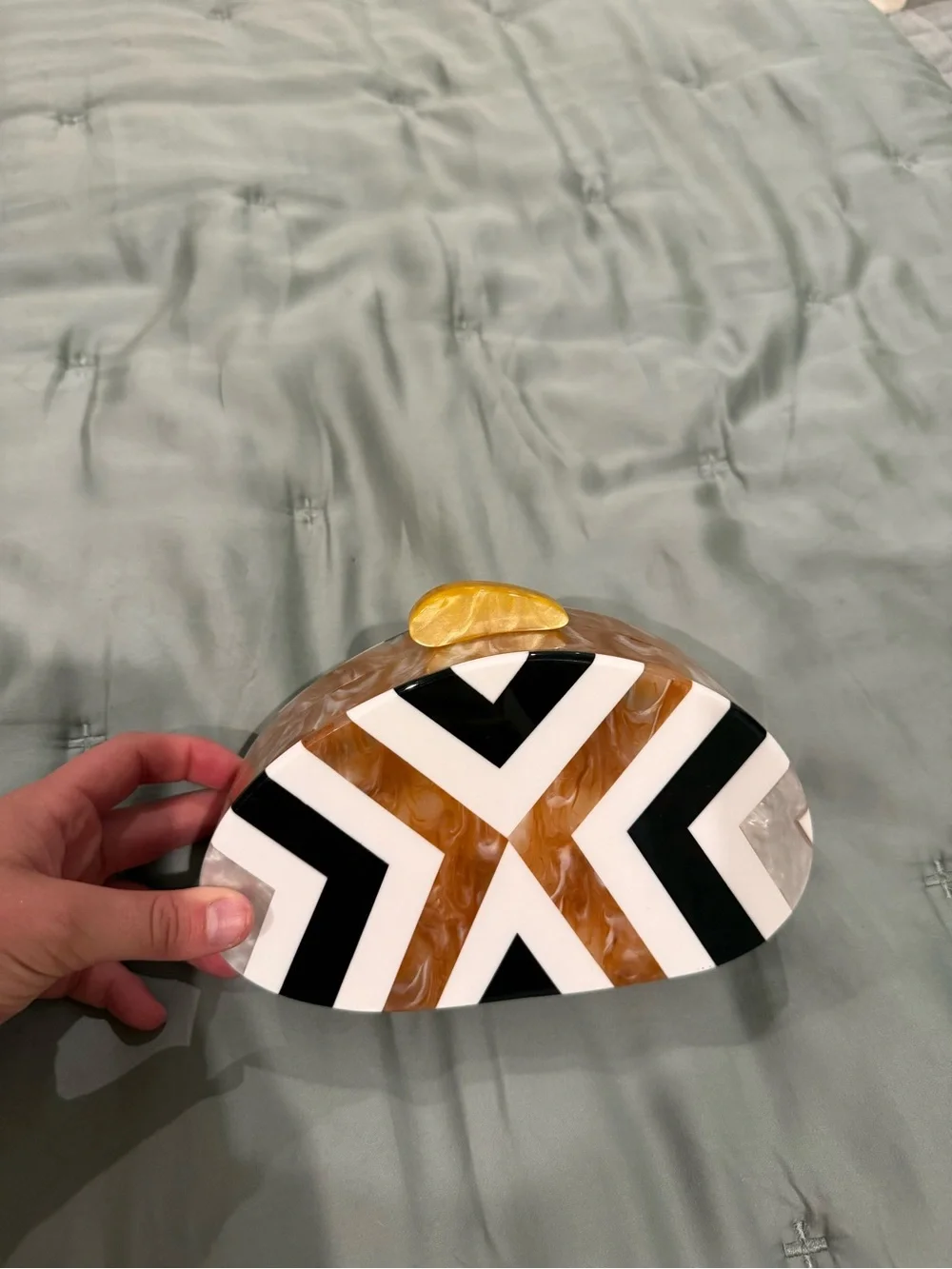 Anthropologie Amber, Black & White Chevron Resin Accent